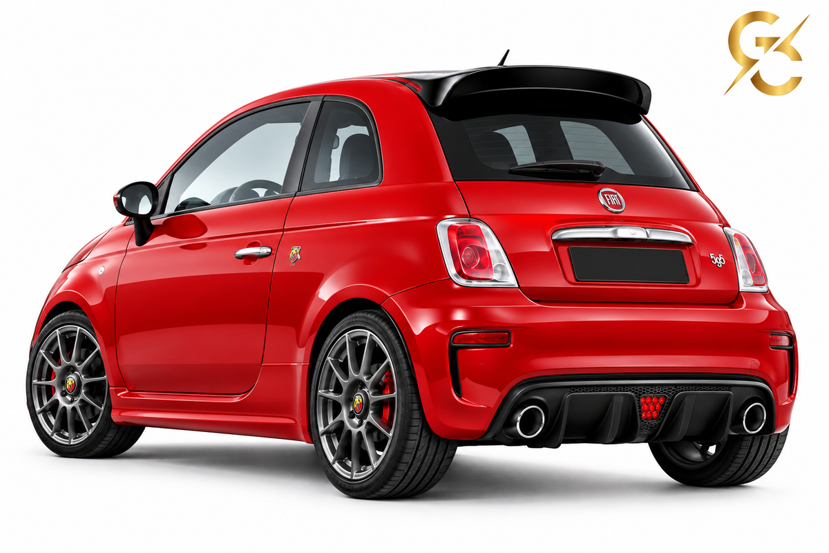 Fiat 500 Abarth rossa con spoiler tetto nero lucido installato - Car Service Tuning